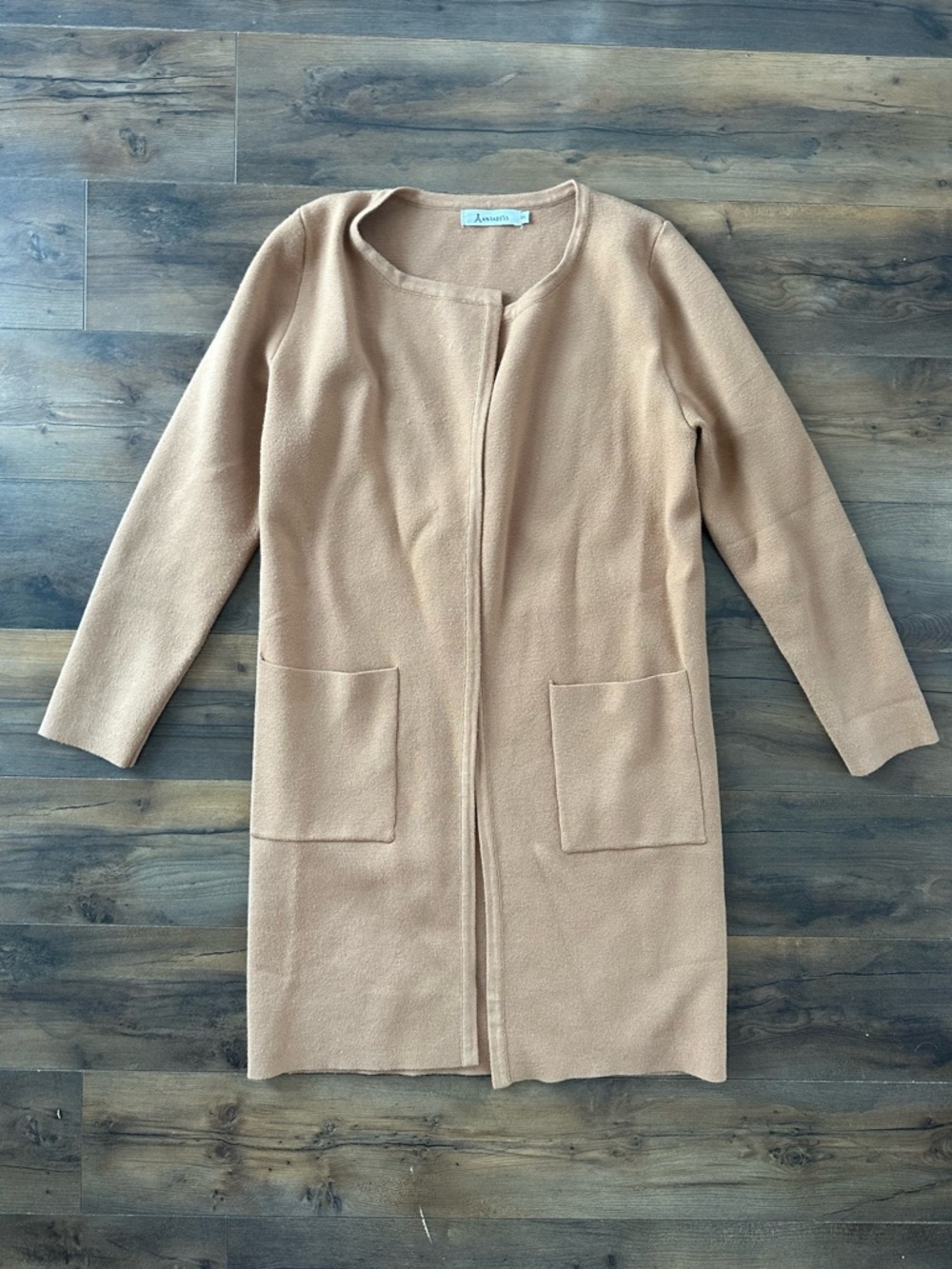 Annabess Camel Longline Cardigan Open Front Minimalist Quiet Luxury